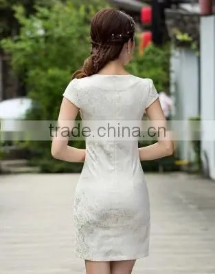 2016 New Style Elegant Chinese Ladies Summer Midi Short Sleeve Cheongsam Dresses photo-2