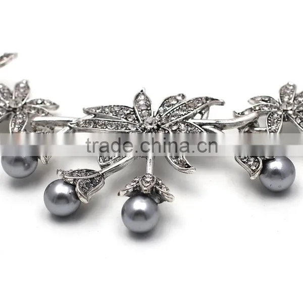 Big Brand New Design Grey Imitation Pearls Diamond Alloy Necklace Jewelry photo-2