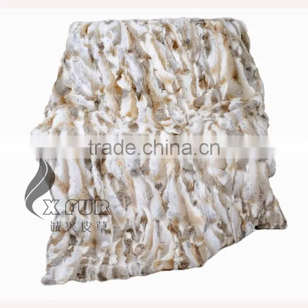 CX-D-11G Home Decor Fashion Pink Real Rabbit Fur Throw Blanket photo-5