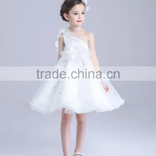 2017 Wholesale Children One Sleeve Shoulder Dress Flowers Slashes Dresses photo-4