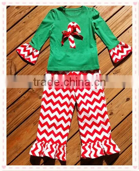 Custom Design Children Christmas Outifit Stripe Ruffle Baby Clothes Clothing Set photo-4