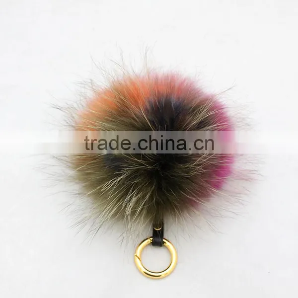 Myfur Natural Dyed Whole Raccoon Skin Fur Made Rainbow Colorful Fur Pom Pom Key Ring Bag Charm photo-3