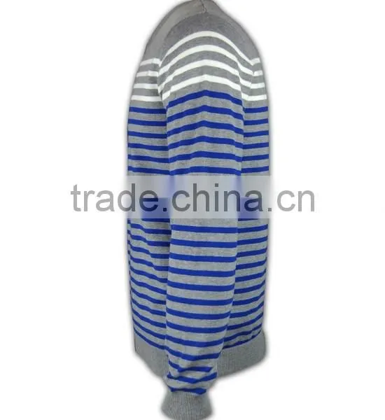 ISO9001/BSCI Manufature Blue V-neck Striped Design Wool Sweater photo-4
