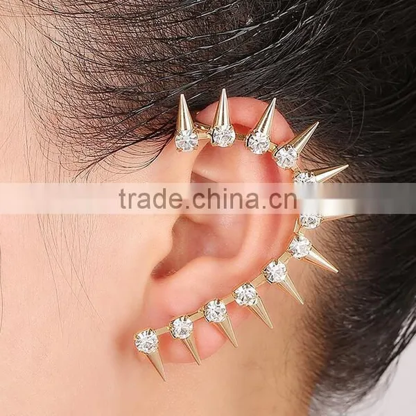 Punk Style Rhinestone Crystal Rivet Ear Wrap Cuff Earrings Clip