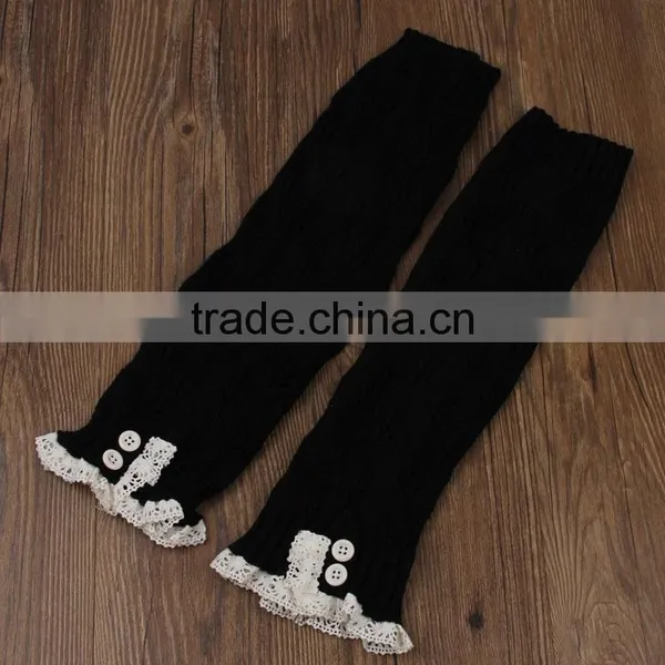 Women's Crochet Knit With Button Leg Warmers Lace Trim Cuffs Boot Socks photo-4