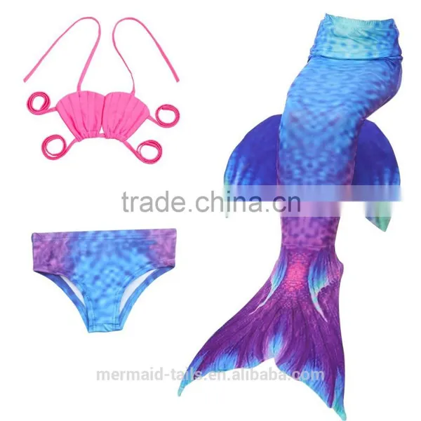 3pcs New Fairy Tale Kids Girl Mermaid Tail Swimmable Bikini Set Swimwear Costume photo-6