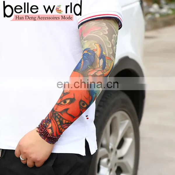 Summer Outdoor Cooling Cycling Sun Block Tattoo Pattern Uv Protection Sleeve Ice Silk Cone Thimble Sunscreen Sleeves