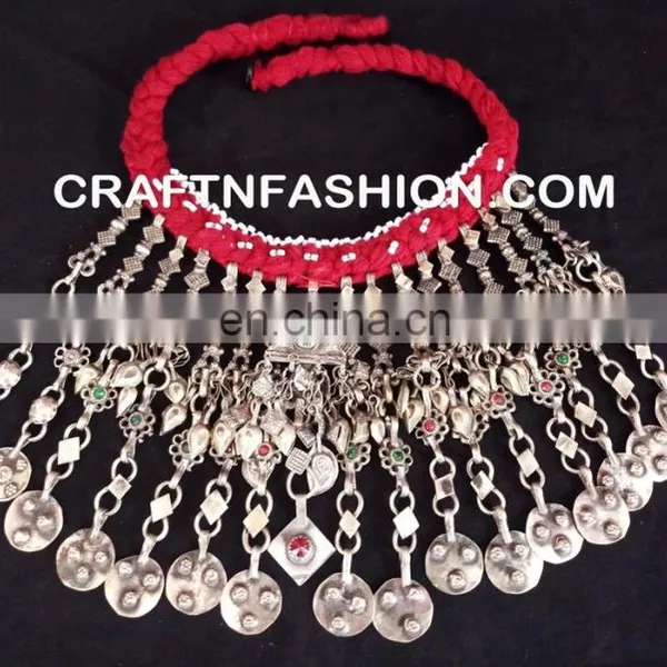 Designer Heavy Banjara Kuchi Beaded Necklace 1960s Vintage Tribal Gypsy Belly Dance Necklace photo-3