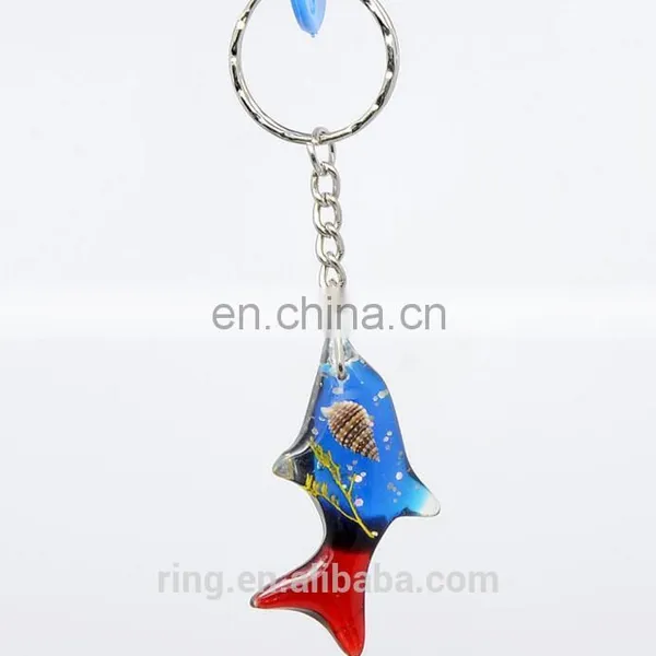 Multicolor Three-dimensional Amber Resin Shells Water Plants Shark Fish Acrylic Keychain photo-4