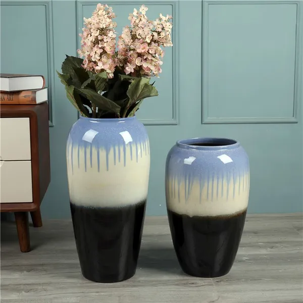 Jingdezhen Simple Modern Countryside Style Large Black Yellow Ceramic Vase For Garden photo-3