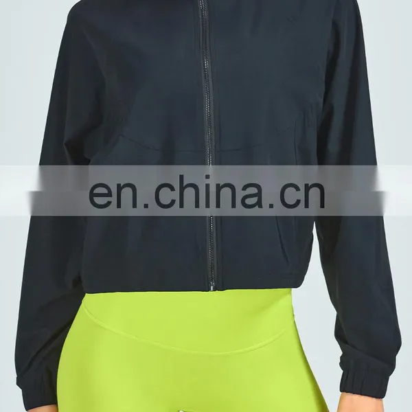 Custom Autumn&Winter Loose Gym Wear Crop Top Jacket Stand Collar Sports Full Zip Long Sleeve Workout Active Fitness Women Coat photo-3