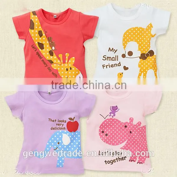 Hot Sale Cheap Kids Clothes Christmas Wearing Short Sleeve Animal Pattern Tops &shirts for Baby Girls photo-2