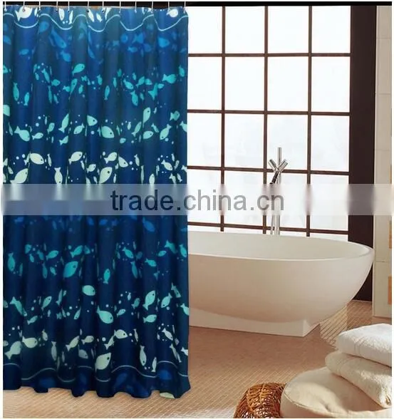 Waterproof Mildew Resistant Polyester Small Fishes Printed Shower Curtain, High Quality Bath Curtain