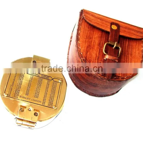 Antique Solid Brass Maritime Gift Compass With Leather Box 13497 photo-4