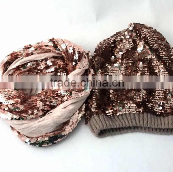 Fashionable Winter Set With Sequin Warm Scarf and Hat photo-2