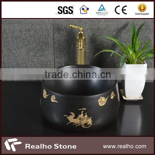 Chinese Absolute Black Granite Bathroom Round Bowl Sink photo-5