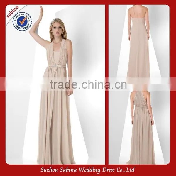 BR001 Bridesmaid Dresses Two Piece Champagne Colored Halter Top Bridesmaid Dresses