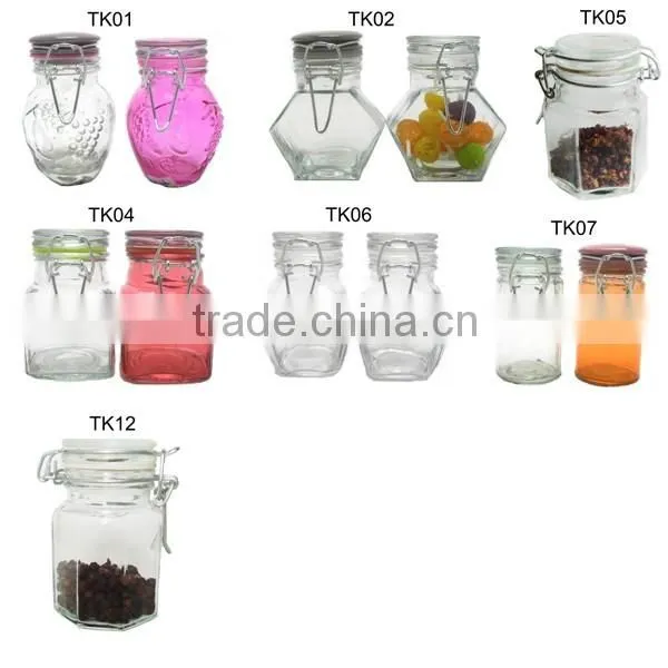 Clear Clip Top Spice Condeiment Glass Jars With Red Ceramic Lid photo-2