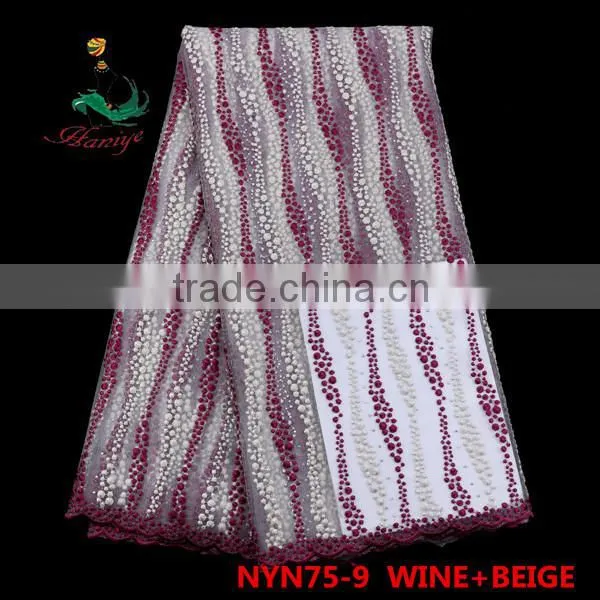 Haniye 2016 Wholesale Beaded Lace Fabric/white Tulle Lace Fabric /NYN75 photo-5