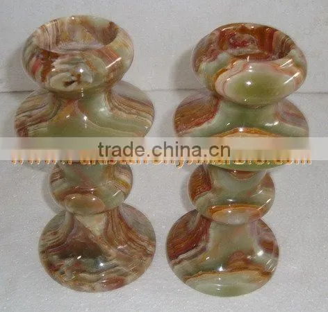 NATURAL COLOR ONYX CANDLE HOLDERS STANDS photo-3
