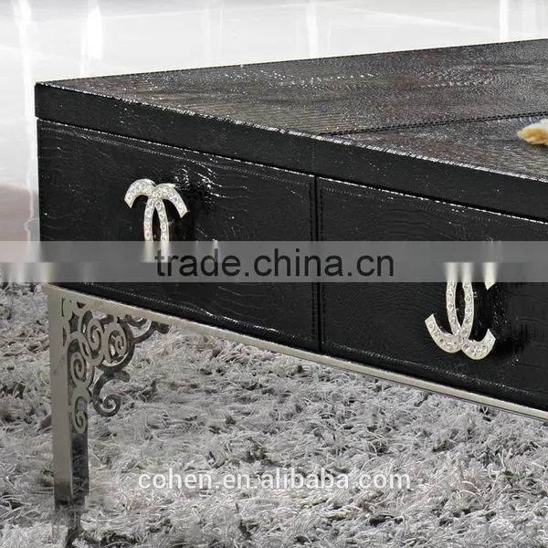 2015 New Arrival Stainless Steel Legs Black Crocodile pu Covering Center Coffee Table photo-2