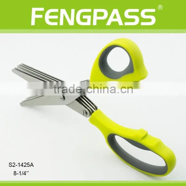 S2-1425A 8-1/2'' Best Seller Soft Rubber Handle With Stainless Steel 5 Blades Herb Scissors photo-3
