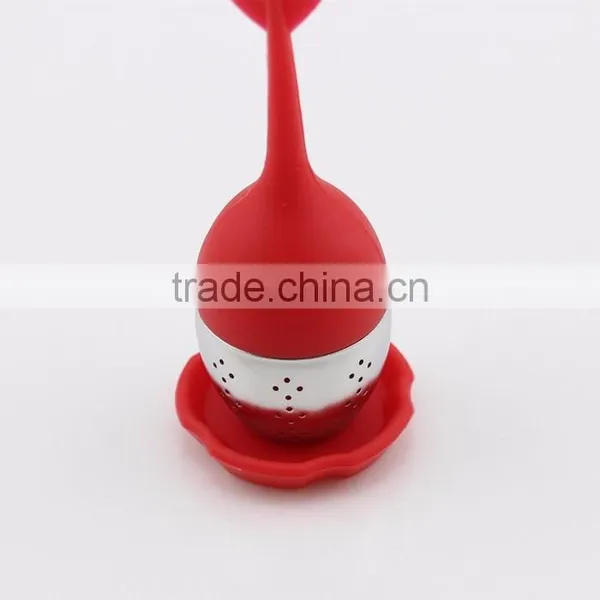 Red Color Stainless Steel Tea Infuser With Silicone Leaf Handle and Drip Tray photo-4