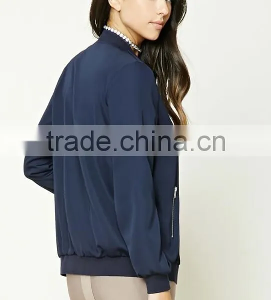 Korean Clothing Style Lady Winter New Model Blue Fashion Baseball Coat Longline Bomber Jacket Wholesale China Manufacturers photo-4