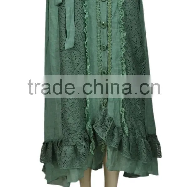 Pom Pom Lace Maxi Skirts Elegant Women Linen Blend Cotton Lace Fabric Crochet Skirts photo-4