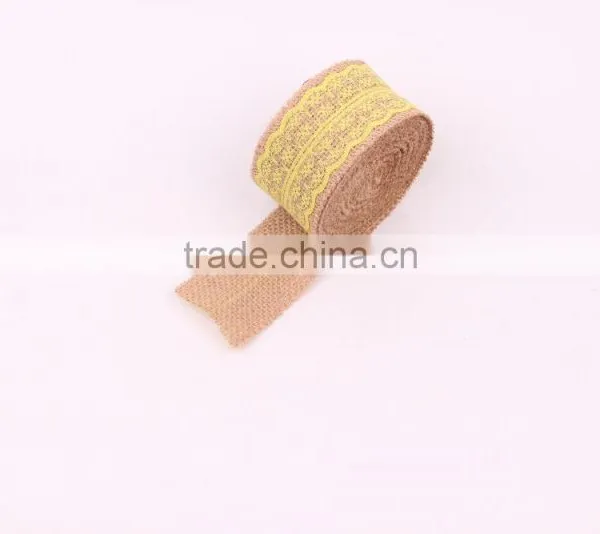 Jute Burlap Natural Hessian Ribbon With Yellow Lace Trim Wedding Rustic Vintage photo-5