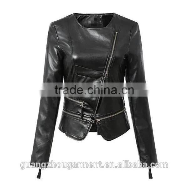 Womens Cuff Lapel Punk Zip Slim Fit Faux PU Leather Motorcycle Sexy Cool Short Jacket photo-4