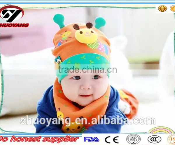 Shuoyang Wholesale100%cotton Cute Soft Baby Caps and Bibs Set photo-2