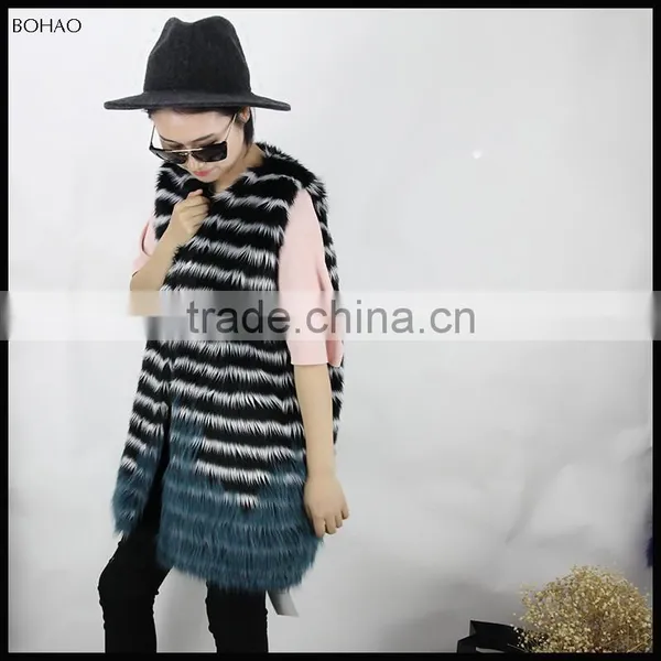 European Style Best Quality Blue Faux Fur Vests For Women photo-4