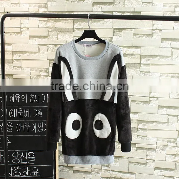 Woman Girl Sweater Fleece Inside Topsfleece Inside Cute Ear Rabbit Pattern Brand China OEM Whoesale is OK photo-2
