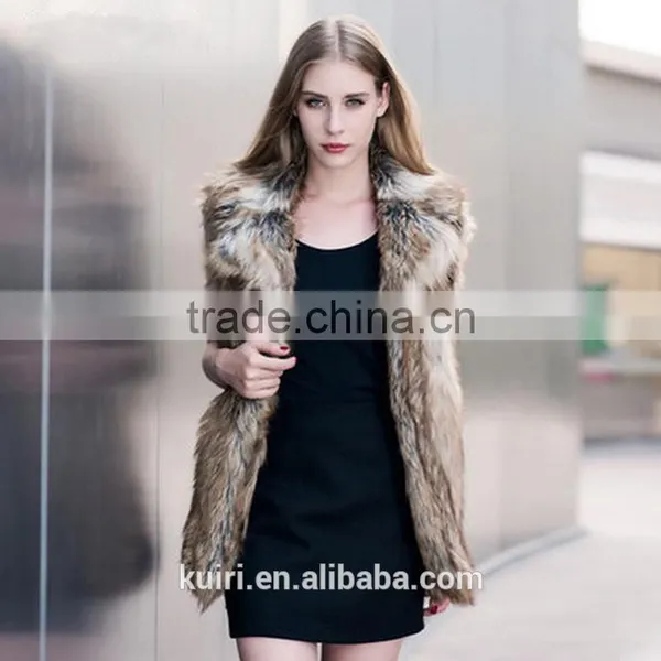 Europe Style Woman Raw Colour Raccoon Fur Vest Lady Faux Fur Waistcoat Winter Sleeveless Coat photo-4