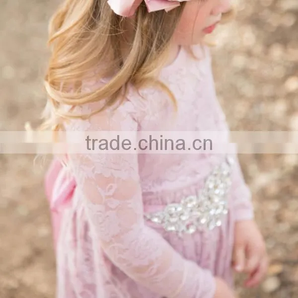 Baby Girls Fall Pink Lace Long Sleeve Maxi Dress Children Growns Frocks Design Clothing photo-4