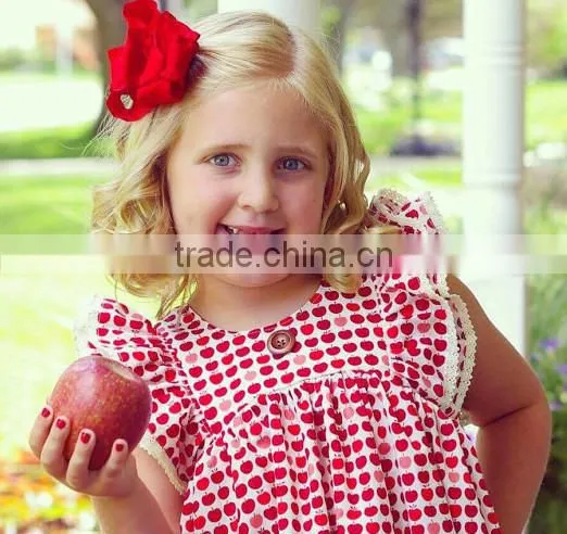 Apple Printed Lace Ruffles Sleeves Girls Party Dresses Best Selling Products 2017 In USA photo-3