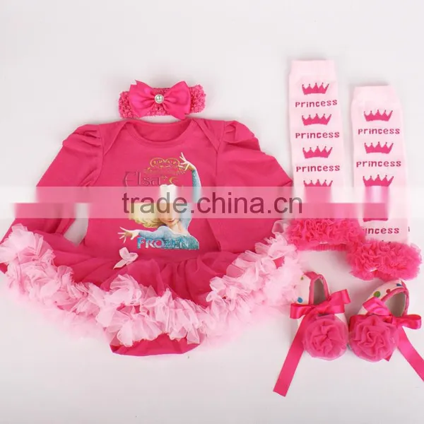 Hot Sale 4Pcs Long Sleeve Cotton Baby Romper Frozen Princess Elsa Costume photo-3