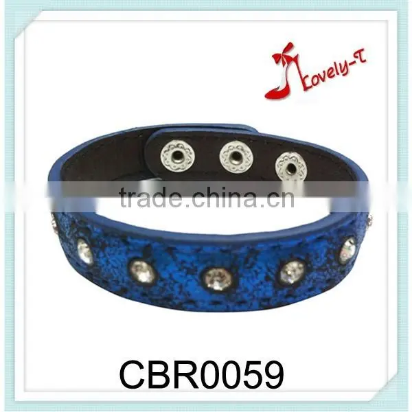 2015Fashion Jewelry PU Leather Bangles Handmade Press Snapphire Fashion Crystal Leather Bracelet Jewelry,leather Bracelet Bangle photo-2
