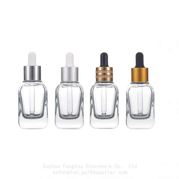 Square Shape High End Thick Bottom Glass 10ml 20ml 30ml Dropper Bottle Skin Recovering Essence Packing Glass Bottle Empty Clear Glass Bottles