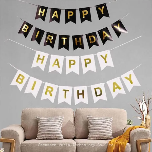 Hot Sale Happy Birthday Banners Fishtail Bronzing for Party Backdrop Scene Layout photo-2