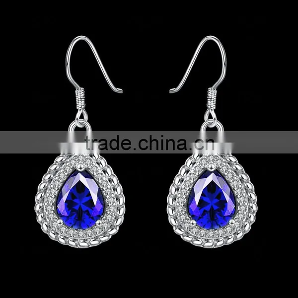 New Fashion Indian Designer Round Shape Diamond Drop Earrings With Blue Stone photo-3