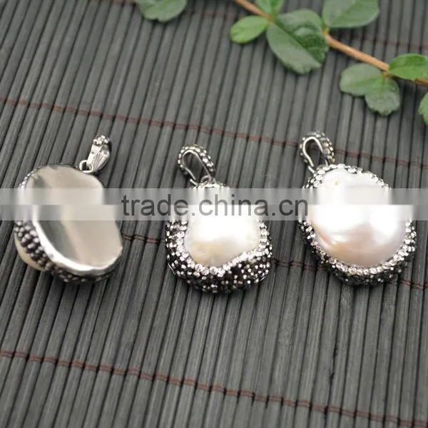 LFD-003P Wholesale ~ Water Drop Pearl Pave Rhinestone Charms Pendants For Necklace Jewelry Finding Gift photo-4