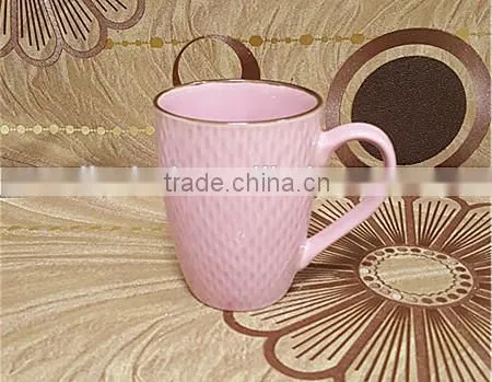 2016 Noverty Embossed 11 oz Solid Color Cheap Stoneware Tea Mug With Rim photo-3