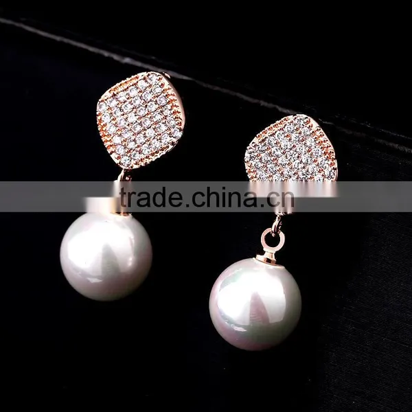 Good Qulity Brand Big Round Pearl WithZircon Gold Plated Stud Earrings Fashion Jewelry photo-2