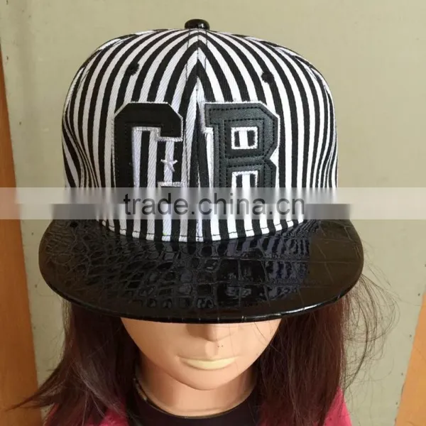Fashion Custom Made Leather Brim Caps/Flat Brim Hats/Snakeskin Snapback With Own Factory