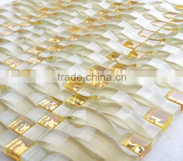 GT009 Gold Foil Luxury Crystal Glass Strip Mosaic Tile photo-3