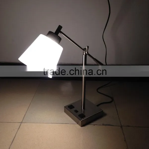 UL CUL Listed Adjustable Brushed Nickel Hotel Desk Light With Electrical Outlet For Bedroom T20282 photo-3