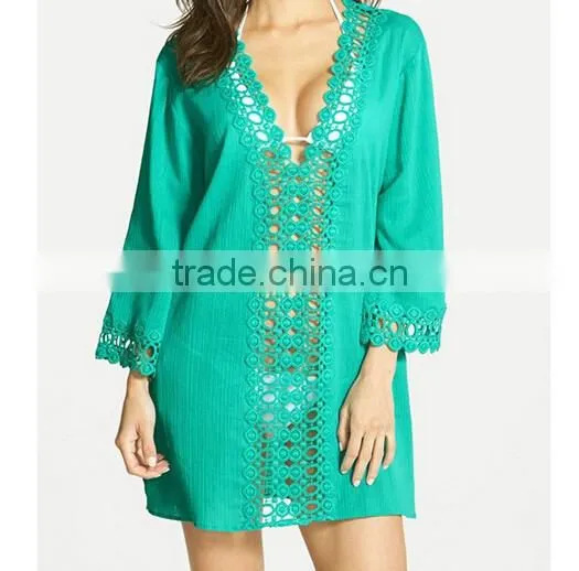 Women Fashion Hollow Out Embroidered Attractive Bikini Beach Holiday Blouse photo-3