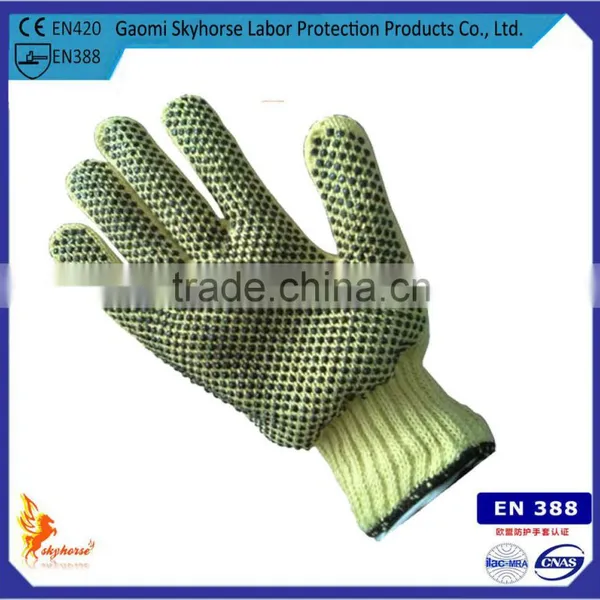 Aramid Fiber Latex Coated Safety PVC Dotted Washable Work Gloves